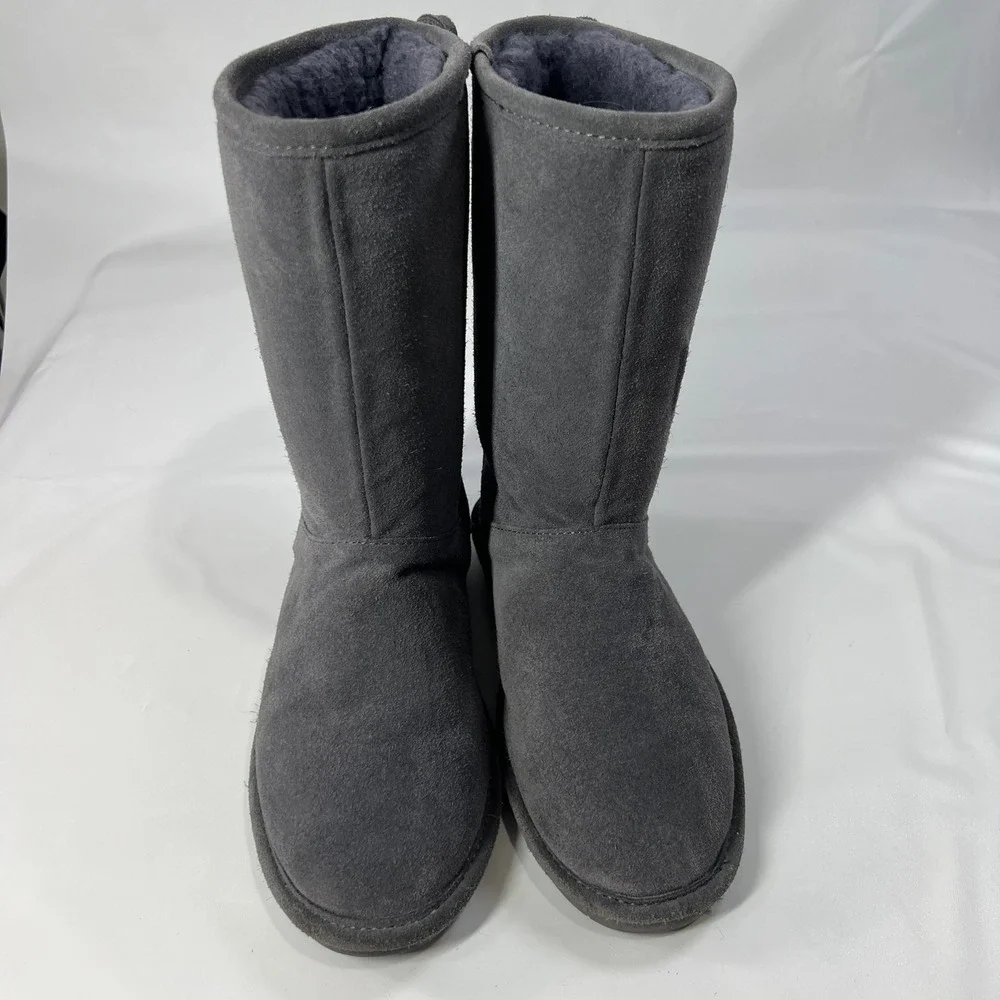 Bearpaw Youth 5 Gray Suede Shearling Lace Back Winter Boots Warm Lined Cozy‎